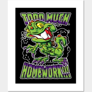 T-Rex upset about Too Much Homework Posters and Art